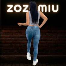 Jeans Skinny de tiro alto con rasgaduras neon green - Azul - Ver 2