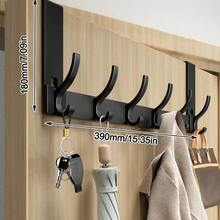 Gancho de puerta sin perforaciones, soporte de almacenamiento, organizador de baño, estante de almacenamiento trasero para puerta, accesorios de cocina, gancho para abrigos sin rastro, 6/7/8 - Negro de 4 ganchos - Ver 3