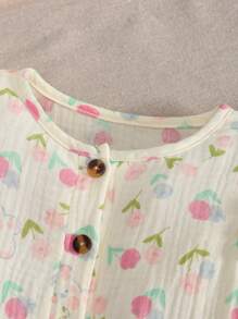 MommBaby Mono de manga larga con estampado floral y de conejo en capas para bebé niña, con botones, abierto por delante y en la entrepierna, lindo conjunto de primavera/otoño