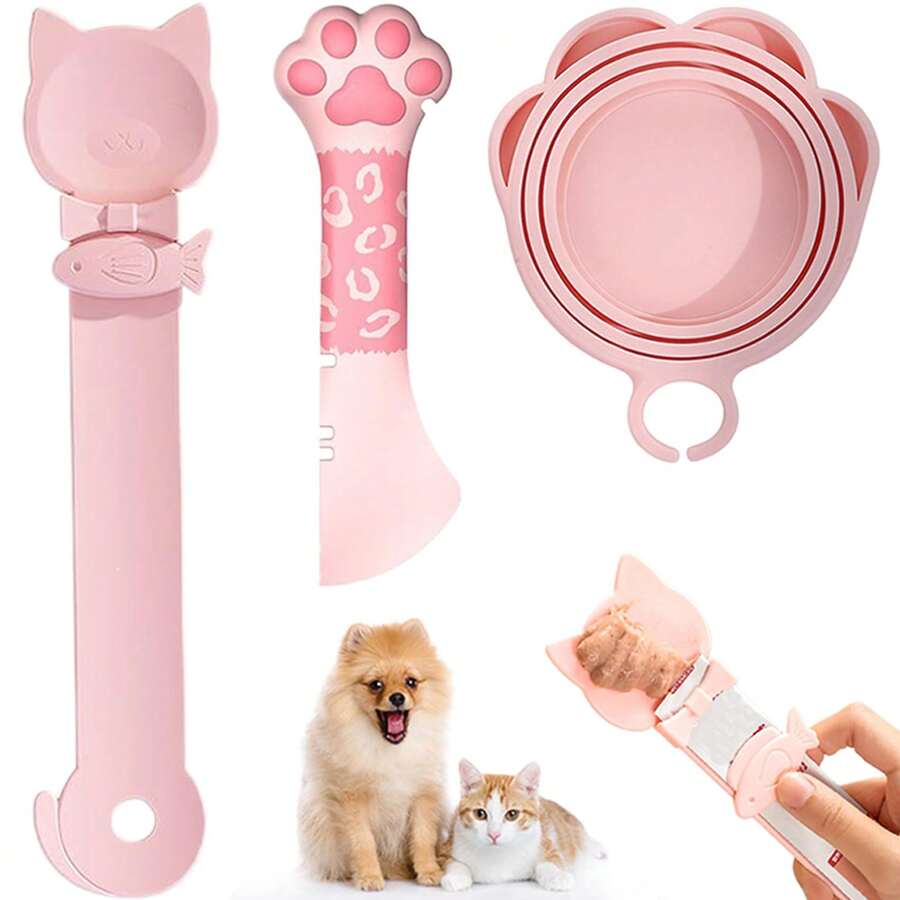 3pcs Cat Treat Squeeze Spoon, Cat Stick Feeding Spoon, Multifunctional Cat Treat Dispenser, Convenient Cat Licking Spoon, Cat Food Spoon For Wet Food (3 Colors), Cat/Dog Food Can Lid, Silicone Cat Food Scoop Or Can Opener, Cat Treat Spoon, Multifunctional Cat Treat Dispenser Spoon, 1pc Cat Can Lid And 2pcs Cat Food Spoon For Wet Food (Pink) - Multicolor - View 1