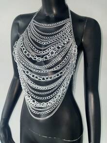 Top de cuello halter de estilo punk rock metálico para mujeres, adecuado para festivales de música, carnavales, fiestas y atuendos de club - Multicolor - Ver 4