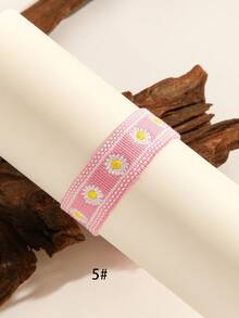 1/6pcs Boho Style Braided Bracelets With Letter, Heart, Cross & Daisy Tassel Decor, Suitable For Women Everyday Wear - Multicolor - View 7