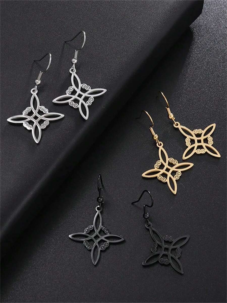 1 Pair Of Celtic Symbol Witch Knot, Bohemian Style Stainless Steel Pendant Charm, Fashionable Drop Earrings For Men And Women, Suitable For Everyday Wear, Christmas Gifts, Halloween Gifts - Multicolor - View 1