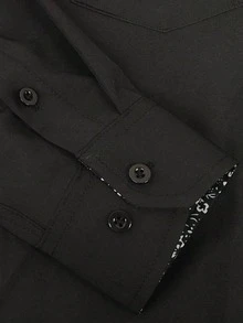 Men's Loose Floral Patchwork Black Shirt, Versatile For Work, Business, Casual Daily Wear, Elegant Long Sleeve Shirt For Men - Black - View 4