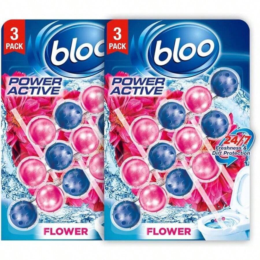 Bloo Power Active Toilet Rim Block Fresh Flowers, With Anti-Limescale, Cleaning Foam, Dirt Protection And Extra Freshness - Pack Of 3 Rimblocks - 2 Count (Pack Of 3) - View 1