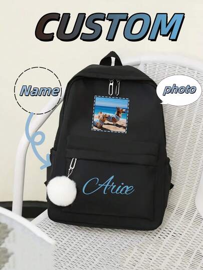 Skräddarsy din egen ryggsäck, en present inför skolstarten, med "Anpassning + foto + namn", för att möta behoven av att dokumentera livet och visa personliga presenter. Skriv ut ett personligt namn eller julhälsningar. Skapa en unik ryggsäck.