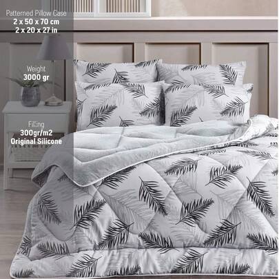 Made In Turkey – 4-Season Reversible Quilt Set – Double Size 195x215 Cm – Dual-Sided Lightweight Cotton & Warm Welsoft Fabric – Includes Decorative Pillowcases
