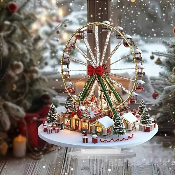 1pc Boho Style Acrylic Christmas Village Ferris Wheel Desktop Decor, British Theme Architecture Decoration, Versatile Bohemian Style Plaque, Suitable For Home, Office, Indoor, Outdoor, Cafe And Dessert Shop Holiday Decorations - Artistic Acrylic Desktop Decor For Home, Office Or Cafe - Perfect Christmas And Thanksgiving Gift