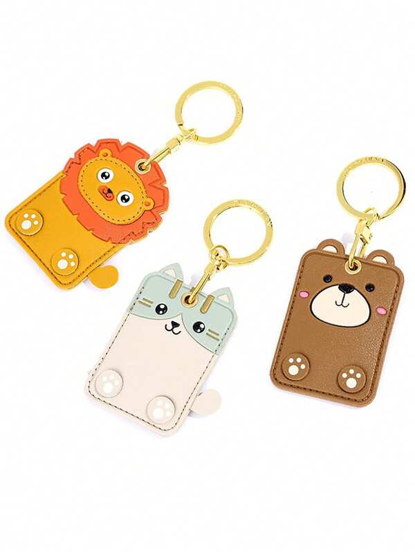 1 pièce Porte-cartes carré avec pendentif, motifs lion, ours brun, chat bleu. Décoration de porte-clés créative, cadeau pour camarades de classe, amis, famille, anniversaire, Saint-Valentin, fête, Halloween, Thanksgiving, Noël. Accessoires pour sac à dos, sac, porte-badge, accessoires de voiture