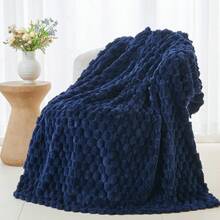 Super Soft King Blanket Pink Premium Silky Flannel Fleece 3D Ribbed Jacquard Lightweight Bed Blanket All Season Use (Pink Ribbed, King(90"X110")) - Dark Navy - View 4