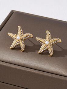 1 对奢华水晶海星吊坠耳环，闪亮珠宝配饰，适合日常佩戴和海滩旅行 - 金黃色 - 查看 4