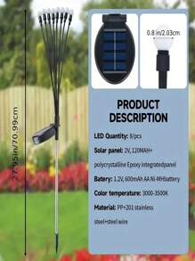1PC 6/8/10Heads 18650-600mAh Solar Firefly Lights Outdoor Garden Lights Vibrant Swinging Lamps For Patio Pathway Christmas Decoration,LED Solar Firefly Lights For Courtyard Garden Decoration, Christmas Wind Swaying Firefly Ground Mounted Lawn Lights,Courtyard Garden Layout, Atmosphere Decoration, Creative Outdoor Lawn Floor Lights