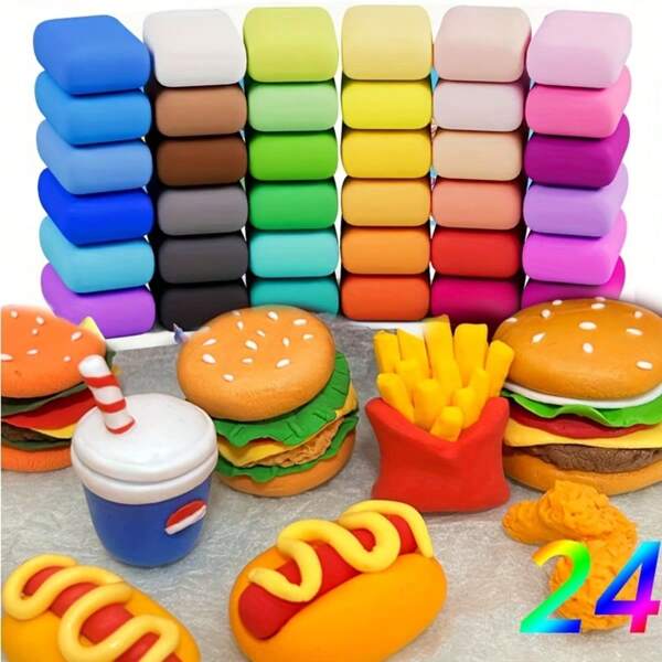 12/24 Colors Air Dry Clay Kit For Kids - Soft Modeling Dough Set With Tools For DIY Crafts And Educational Art Projects - Safe Creative Clay For Toddlers And Children Ages 3 To 8