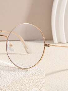 1pc Vintage Style Round Frame Eyeglasses, Unisex Non-Prescription