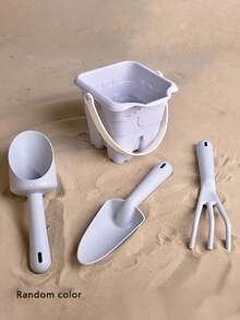7件/4件/3件/1件儿童小麦秸秆沙滩桶玩具套装，挖沙、戏水，柔软橡胶材质耐用，包含小麦秸秆沙桶、沙滩桶、铲子、耙子、勺子、海洋模具，颜色随机，适合3-6-12岁男孩女孩幼儿