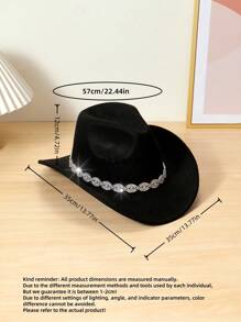 1 pieza Sombrero de vaquero negro de poliéster con adornos de strass para fans de la moda occidental