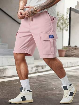 1pc Men's New Cargo Shorts, Multi-Pocket Casual Elastic Waist Drawstring Lightweight Solid Color Bermuda Shorts, Suitable For Outdoor Daily Wear