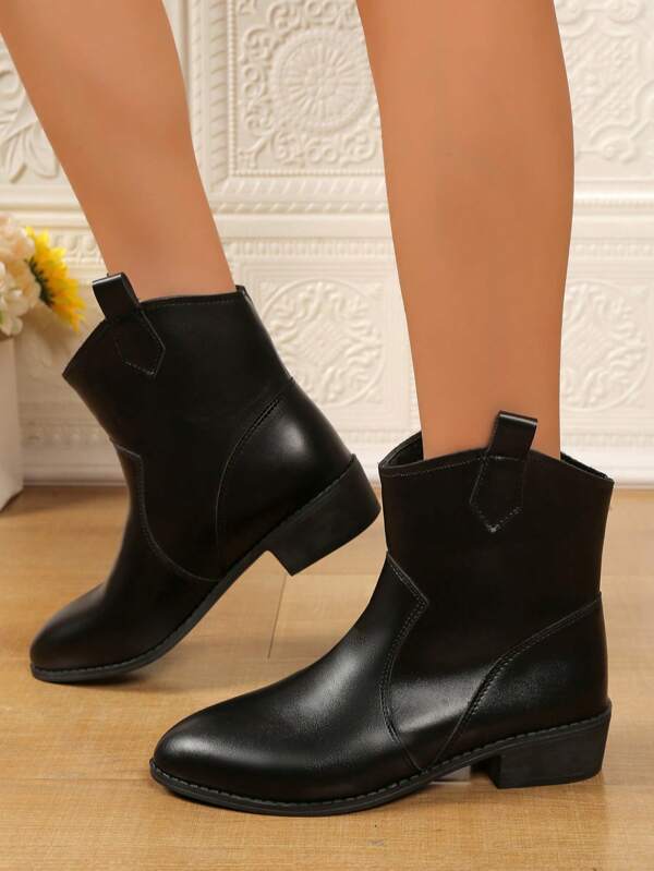Elegant Basic Cowboy Style Outdoor Ankle Boots For Spring & Autumn