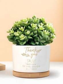 Customized Text Ceramic Flower Pot, Personalized Bridesmaid Gift, Succulent Planter With Bamboo Tray, Engraved Flower Pot, Wedding Party Favor, Bridal Shower Proposal Gift Box, Newlywed Memorabilia, Cute Small Plant Pot, Suitable For Office Desk, Workplace Or Home Decor - Multicolor - View 14