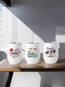 1 件个性化 12 盎司教师答谢杯，定制名字夏季咖啡杯，不锈钢蛋杯，图案选择，水瓶，酒瓶和酒杯 - 定制隔热不锈钢旅行杯带盖，蛋壳形状，返校教师礼物，四季饮具 - 彩色 - 查看 6