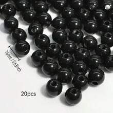 1 Pack 20-500pcs 6-16mm Black Acrylic Round Beads With Hole, Suitable For DIY Jewelry Making, Bracelet And Craft Accessories