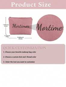 1 pieza Bolsa de cosméticos personalizable con bordado, estuche de maquillaje de pana con cremallera, regalo para damas de honor, boda
