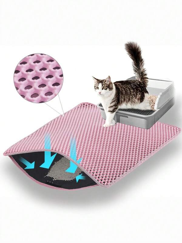 Cat Litter Mat, Large Double Layer Honeycomb Litter Trap Mat, Non-Slip And Waterproof, Floor Litter Box Anti-Pee Mat, Cat Litter Mat, Cat Supplies, Pink (Multiple Sizes Available)
