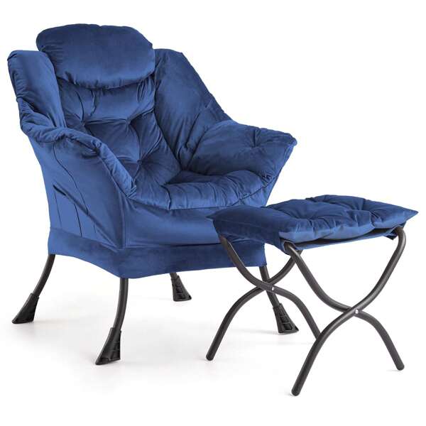 Furniture Living Room Lazy Chair With Ottoman, Large Lounge Accent Chair, Comfy Armchair With Folding Footrest,Reading Armchair With  Side Pocket For Room Decor Living Room, Bedroom, Dorm  ,Office
