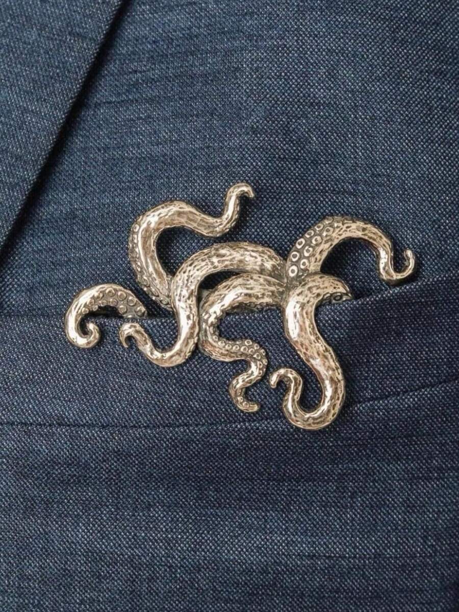 1 件男士复古休闲个性化绅士独特章鱼形状西装翻领别针办公室配饰衬衫夹克珠宝圣诞节万圣节秋冬配饰，适合青少年、青年、男士、休闲、户外、运动、度假、毕业礼物、生日、日常穿着衣服别针有趣可爱的教师礼物