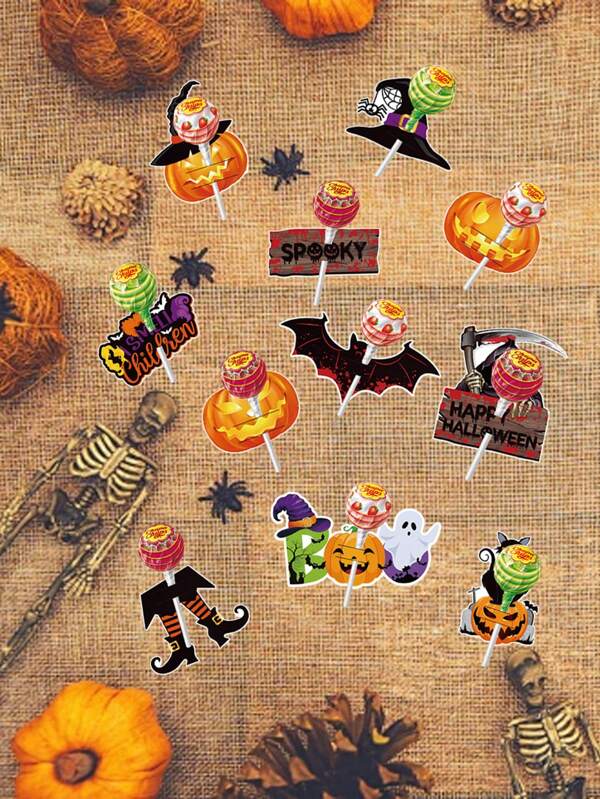 22/66 peças de cartões de decoração de doces de Halloween, porta-pirulito de papel, cartões de presente com sinal assustador de abóbora para crianças, suprimentos para lembrancinhas de festa de Halloween