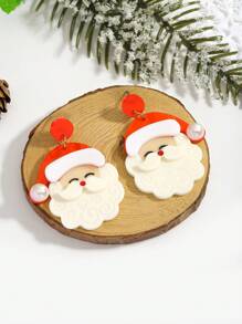 1 Pair Women's Holiday Earrings, Lightweight & Cute Acrylic Santa Claus Dangle Earrings, Suitable For Party, Holiday, Christmas Wear And Gift