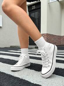 DareSee Couple Simple & Fashionable Basic White High-Top Canvas Shoes With Flat Soles Music-Fest Y2K-Fest Back To School Autumn Winter Gifts