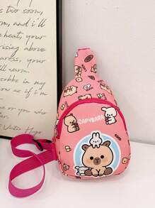Children's Cute Cartoon Capybara Pattern Print Chest Bag, Lightweight Sport Casual Waist Pack & Sling Bag, Outdoor Travel Vacation Fanny Pack With Adjustable Shoulder Strap, Daily Commuter Mobile Phone Coin Crossbody Bags
