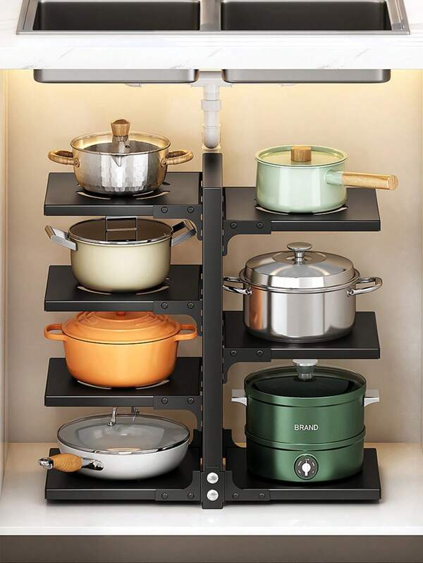 1pc Cookware Organizer: 7 Tier Adjustable Heavy Duty Kitchen Cabinet Organizer Multiple Modes Of Use For Pot Pan Counter Counter Kitchen Cabinet