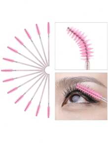 100 pièces/50 pièces/10 pièces Applicateurs de mascara jetables, brosses à cils en nylon, applicateur d'extension de sourcils sans parfum avec tige en plastique ABS, pour peau normale - mascara et mise en forme des sourcils, utilisation en salon et à domicile, set de baguettes roses et noires
