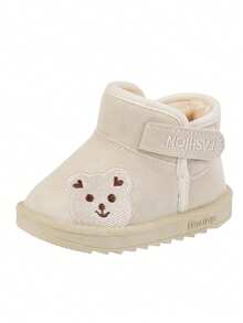 1 双卡通雪地靴，男女通用，婴儿保暖厚冬靴，钩环婴儿学步鞋 - 米色 - 查看 3