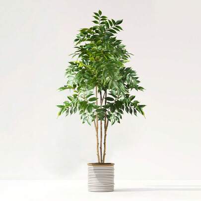 76/140cm Tropical Artificial Banyan Tree, Fake Large Southern Bamboo Branches, Plastic Palm Tree, Tall Green Ficus Tree Plant, Suitable For Home Garden Office Decor, Pot Not Included
