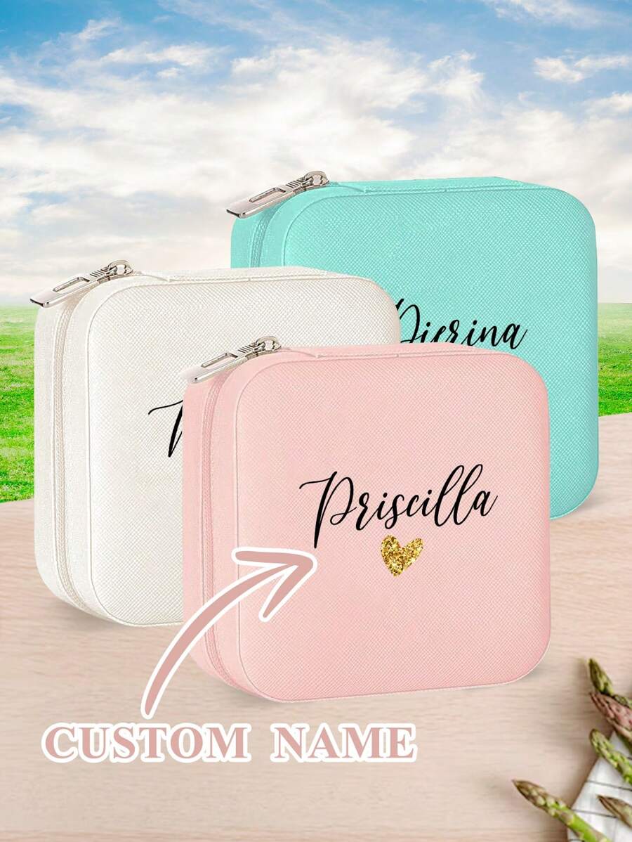 1pc Personalized Jewelry Box Travel Jewelry Box Custom Jewelry Box Travel Jewelry Case White Box Bridesmaid Gift Box Name Attendant Gifts Personalised Box Jewellery Travel Jewelry Box Customized Birthday Gift