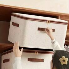 2-pack opbergbakken met ritssluiting, stoffen opbergmanden met deksel, opvouwbare, wasbare kastplank, kledingorganizer en handgrepen (beige)