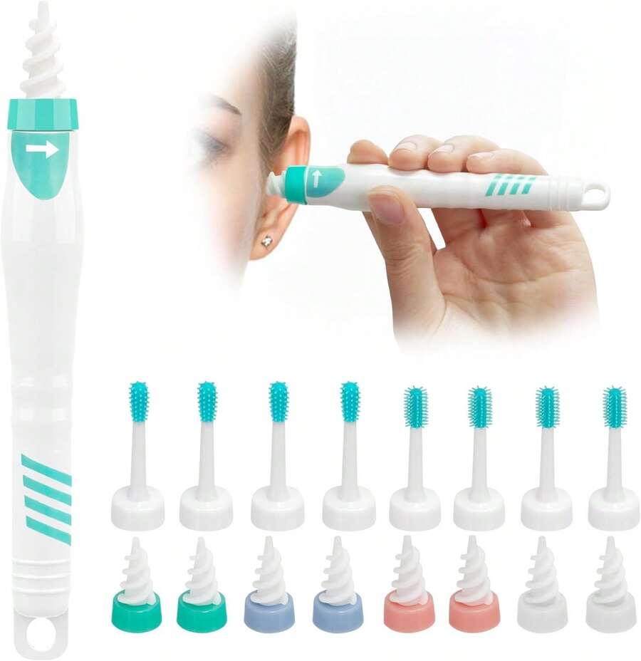 Q Grips Ear Wax Removal Tool 2025 Spiral Ear Wax Removal Kit Reusable And Washable Q-Grips Ear Wax Remover Soft Silicone Ear Cleaner For Adults With 16 Replacement Soft Tips (Green-M) - Neon - View 1