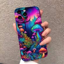 Neon Mushroom Pattern, Durable And Stylish, High-Quality Protective Mobile Phone Case, Suitable For Iphone16/15/14/13/12/11/ X/7/8/ PLUS/PROMAX/MINI/SE And Other Series, Black Simple And Advanced, Shockproof, Lightweight, TPU MaterialSuitable For IPhone 17 Air - 黑色 - 查看 4