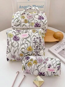 1 件精致粉色花卉化妆包，灯芯绒花卉化妆包，花卉美学，休闲大容量便携式拉链化妆包，女生化妆包，护肤化妆包，适合家庭、女性、女孩和学生，节日礼物，生日礼物，圣诞节礼物，适合送给朋友和妈妈。旅行必需品假期夏季返校学校用品包，适合学校旅行包，女士化妆包，适合旅行