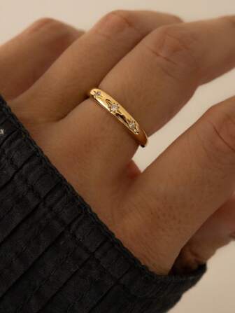 1pc Luxury Floral Zirconia Copper Ring Jewelry Accessory For Women