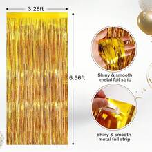 2Pack Silver Metallic Tinsel Foil Fringe Curtains, Door Streamer Photo Booth Backdrop Birthday Wedding, Graduation Engagement Bridal Shower Bachelorette Party Decorations Dancing Ball Party - 金子 - 查看 9