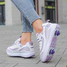 4-Wheel Roller Skates For Teens, Students, Adults, Couples, Fashion Sneakers, Outdoor Sports Roller Shoes, High-Top For Men And Women, Removable Wheels Design, 2-In-1 Convertible - Purple - View 8