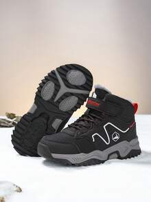 1 Pair Children Fleece Outdoor Hiking Shoes, Kids' Winter Shoes, Warm & Comfortable, Suitable For Boys/Girls Daily Casual And Outdoor Hiking/Camping, New Autumn/Winter Collection - Black - View 2