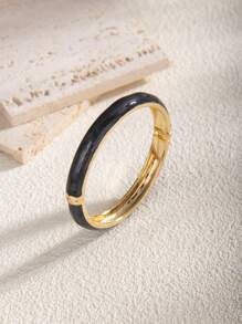 1 Pc Fashion 18K Gold Plated Multi-Color Enamel Flexible Bangle Bracelet, Suitable For Women Daily Wear