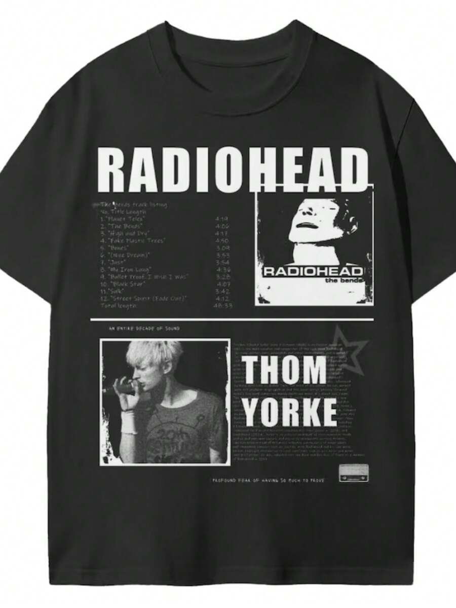 Thom Yorke T-Shirt Unisex Men Women 100% Cotton Top Premium Streetwear New Release Immediate Shipping Various Colors!! Plus Size - 黑色 - 查看 1