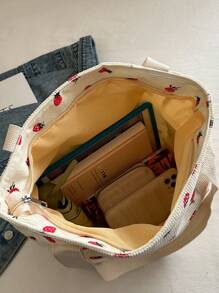 Bolso de hombro con estampado de fresa sencillo para mujeres, bolso de tela tipo tote de gran capacidad para viajes, vacaciones y uso al aire libre, bolso casual y versátil con múltiples bolsillos y asa superior de pana, bolso ligero y portátil para compras diarias y uso diario.