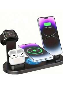 Cargador inalámbrico para teléfono y auriculares, compatible con carga rápida para iPhone 16, 15, 14, 13, 12, S24, , y base de carga compatible con Apple Watch, adecuado para oficina, dormitorio y hogar